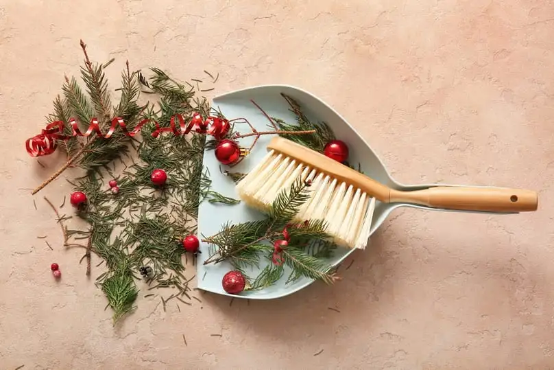 Pine needles and ornaments swept up, simple tips for Christmas cleaning at home.