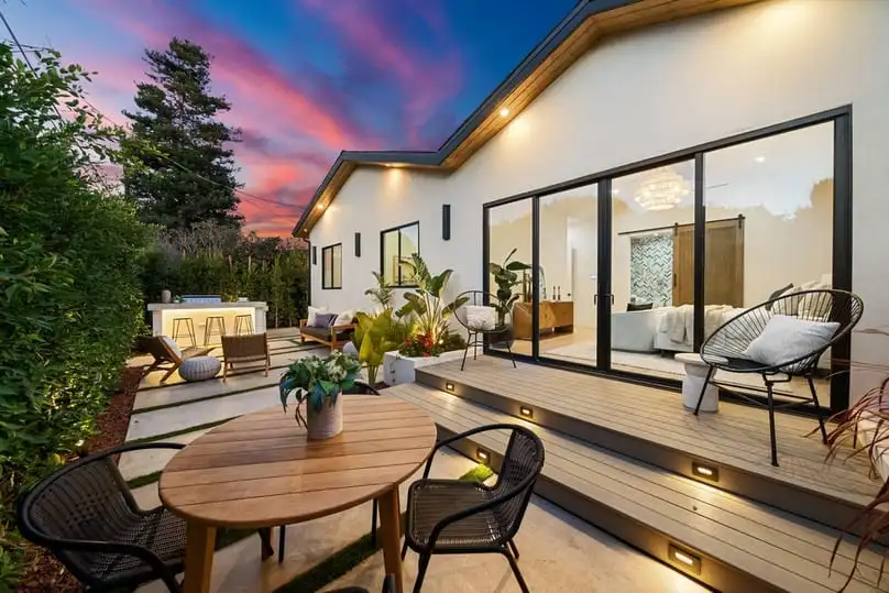 Modern home with spotless patio showcasing professional exterior house cleaning results